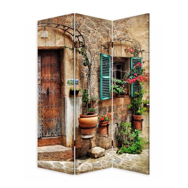 Homeroots Romantic European Street Three Panel Room Divider Screen, Multi Color 415083 - main